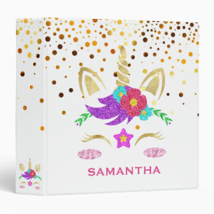 Personalized Unicorn Face Gold Glitter Photo Album Binder