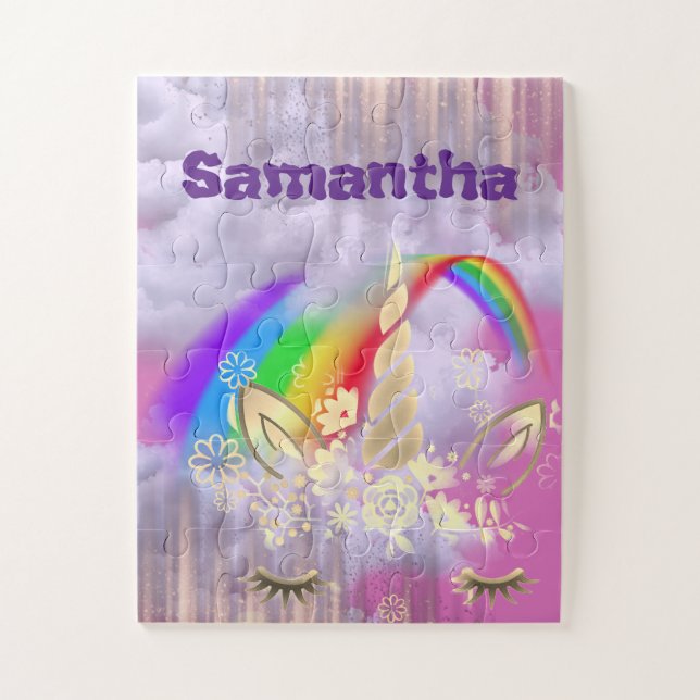 Personalized Unicorn Face Rainbow Kids Jigsaw Puzzle (Vertical)