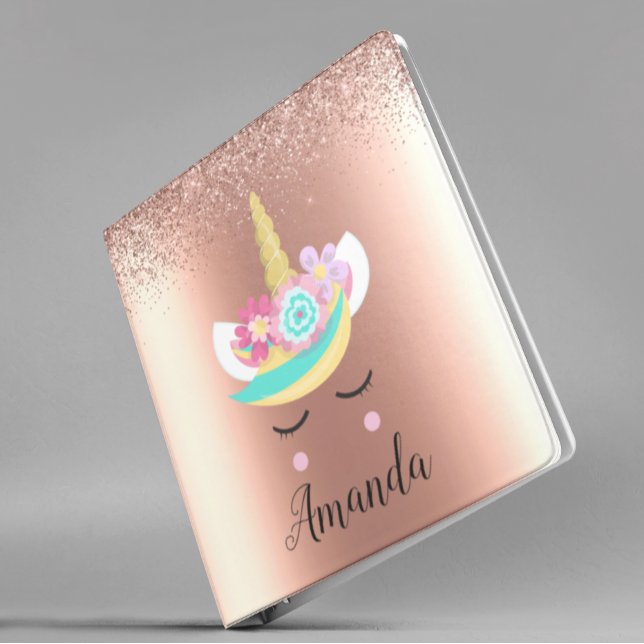 Personalized Unicorn Face Rose Gold Binder (Creator Uploaded)