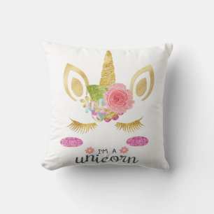 Personalized Unicorn Face with Pony Throw Pillow