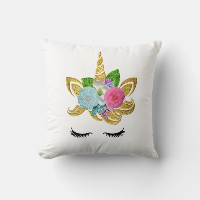 Personalized Unicorn Face with Pony Throw Pillow (Front)