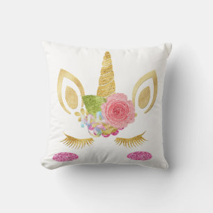 Personalized Unicorn Face with Pony Throw Pillow