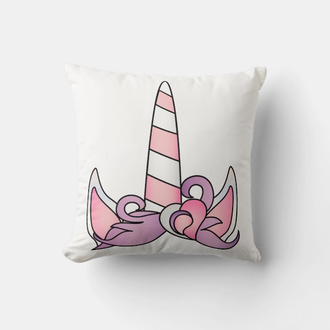 Personalized Unicorn Face with Pony Throw Pillow (Front)