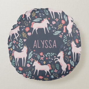 Personalized Unicorn Fields Round Pillow