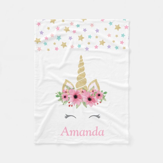 Personalized Unicorn Fleece Blanket (Front)