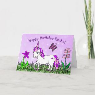 Personalized Unicorn, Flowers, Butterfly Birthday Card
