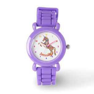 Personalized UNICORN Girls watch RED GLITTER