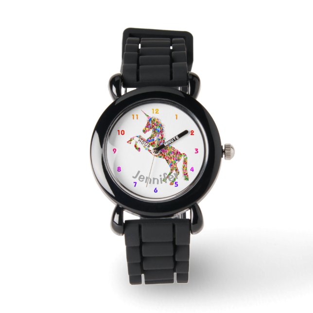 Personalized UNICORN Girls watch SILVER - add name (Front)