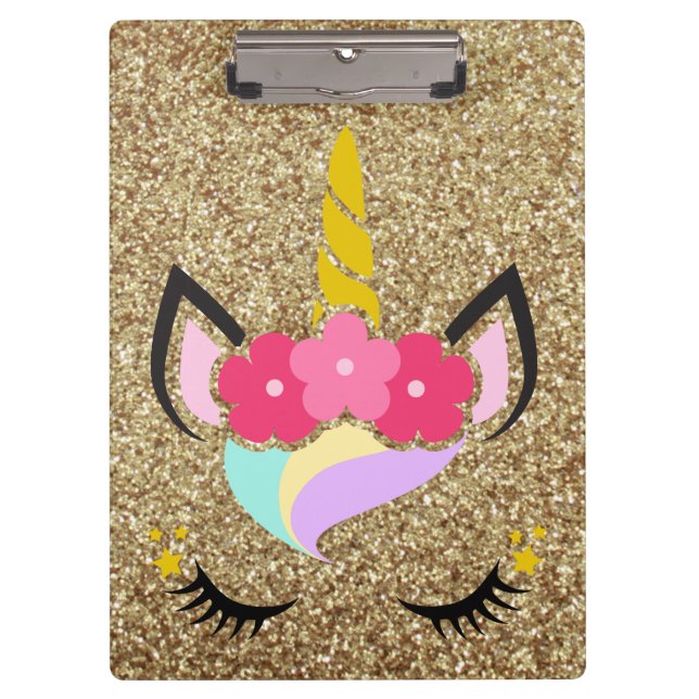 Personalized Unicorn Gold Glitter Clip Board (Front)