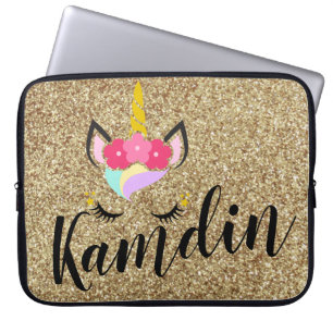 Personalized Unicorn Gold Glitter Laptop Case