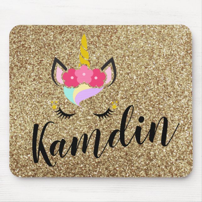 Personalized Unicorn Gold Glitter Mouse Pad (Front)