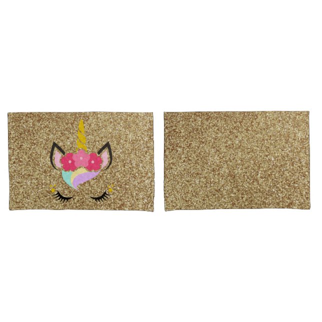 Personalized Unicorn Gold Glitter Pillow Cases (Front-Set)