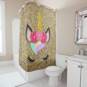 Personalized Unicorn Gold Glitter Shower Curtain