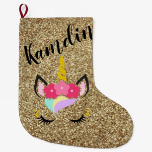 Personalized Unicorn Gold Glitter Stocking