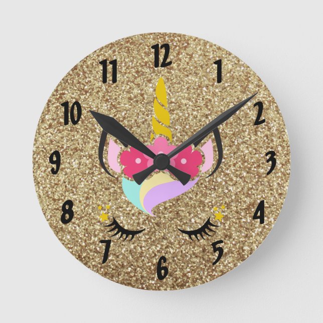 Personalized Unicorn Gold Glitter Wall Clock (Front)