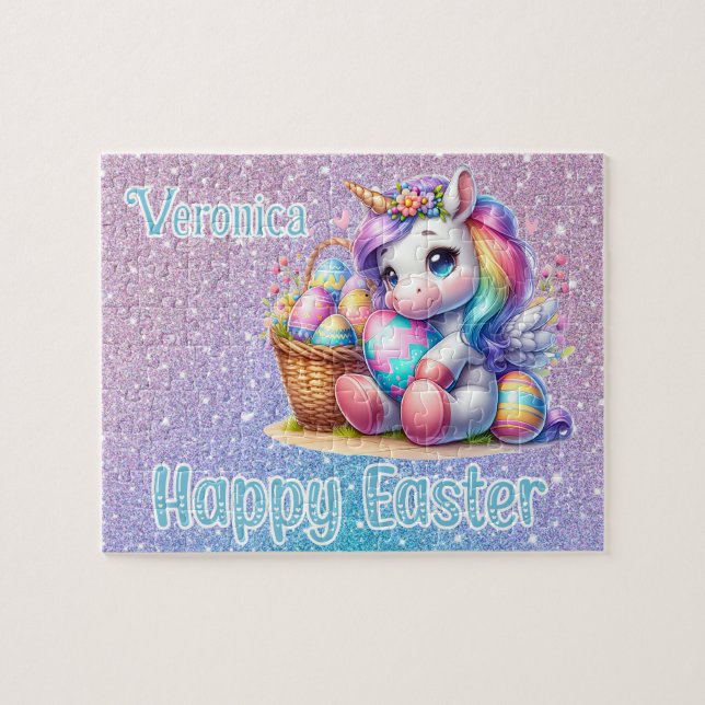 Personalized Unicorn Happy Easter Jigsaw Puzzle (Horizontal)