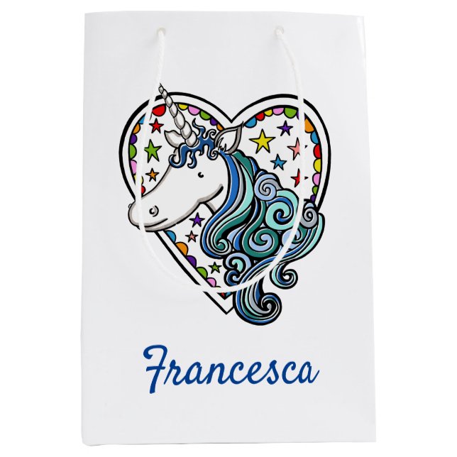 Personalized Unicorn Heart Medium Gift Bag (Front)