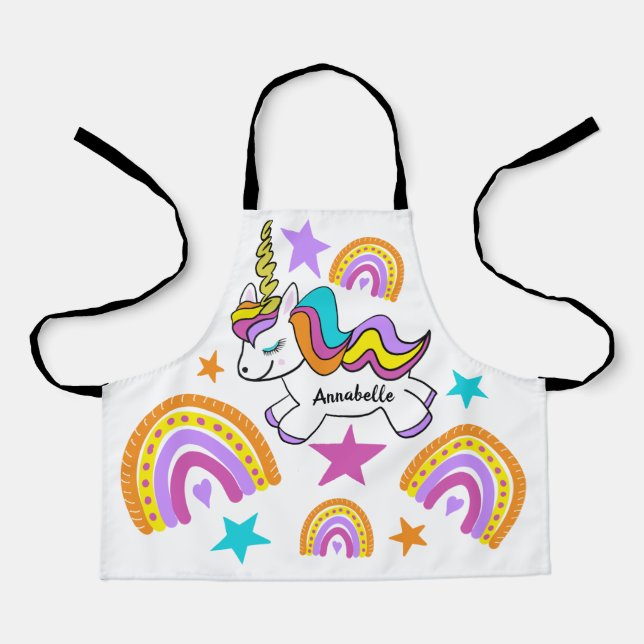 Personalized Unicorn Hearts Stars Rainbows Apron (Front)