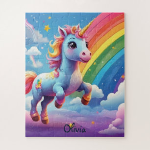 Personalized Unicorn Jumping Into Rainbow Jigsaw Puzzle