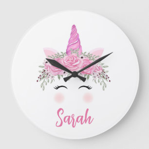 Personalized Unicorn Large Clock With Pink Name