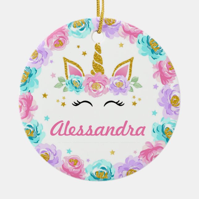Personalized Unicorn Magical Party Favour Ceramic Ornament (Front)