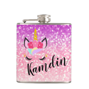 Personalized Unicorn Ombre Fade Glitter Flask
