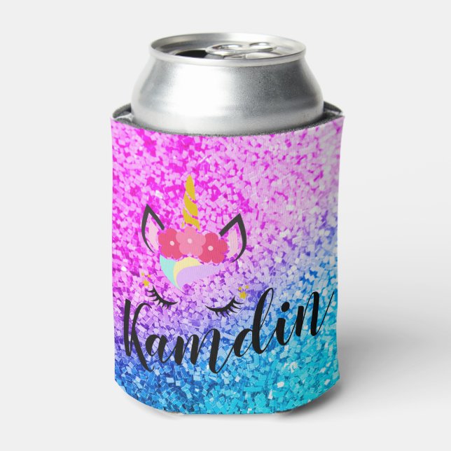 Personalized Unicorn Ombre Glitt Koozie Can Holder (Can Front)