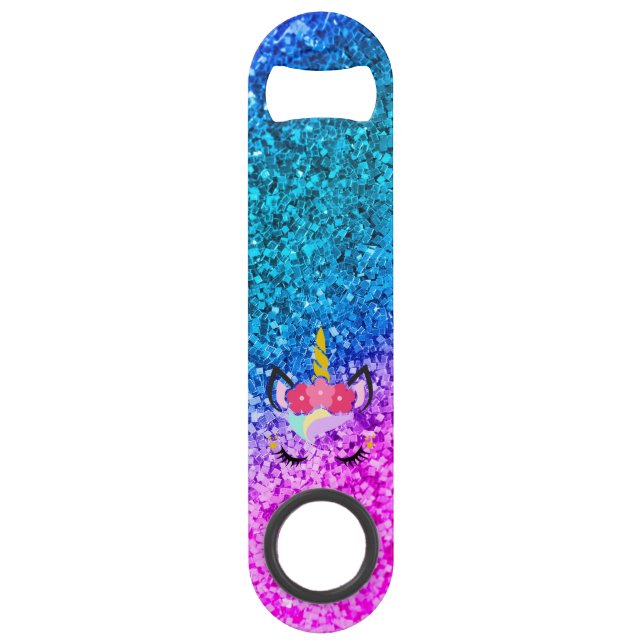 Personalized Unicorn Ombre Glitter Bottle Opene Bar Key (Front)
