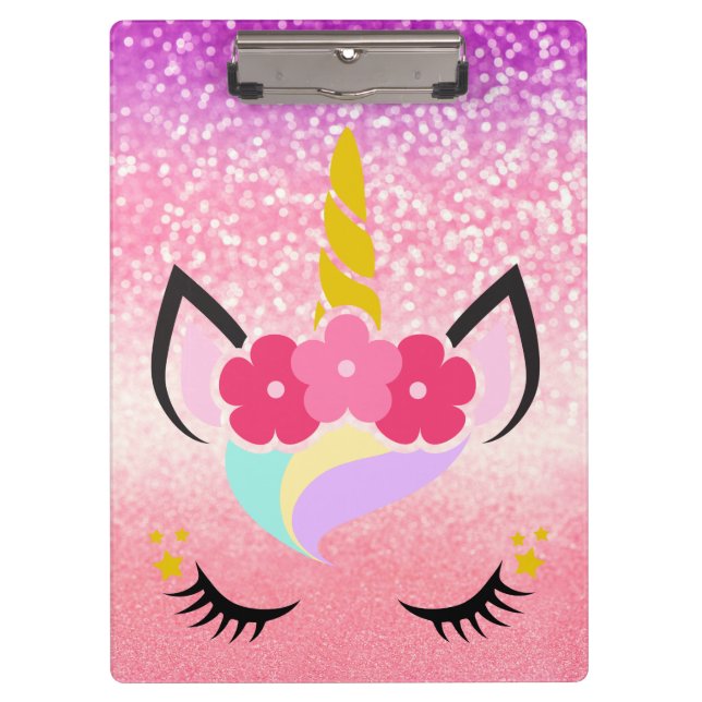 Personalized Unicorn Ombre Glitter Clip Board (Front)