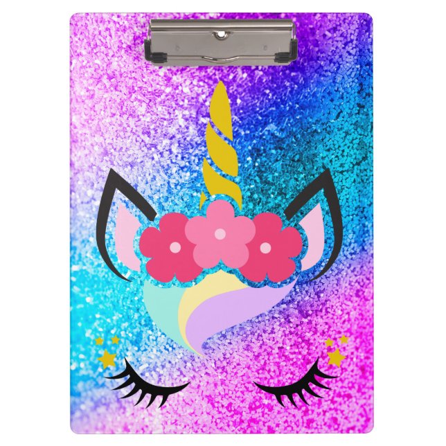 Personalized Unicorn Ombre Glitter Clip Board (Front)