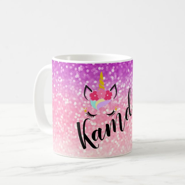 Personalized Unicorn Ombre Glitter Coffee Mug (Front Left)