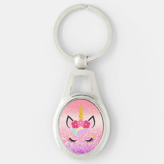 Personalized Unicorn Ombre Glitter Key Chain (Front)