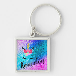 Personalized Unicorn Ombre Glitter Key Chain