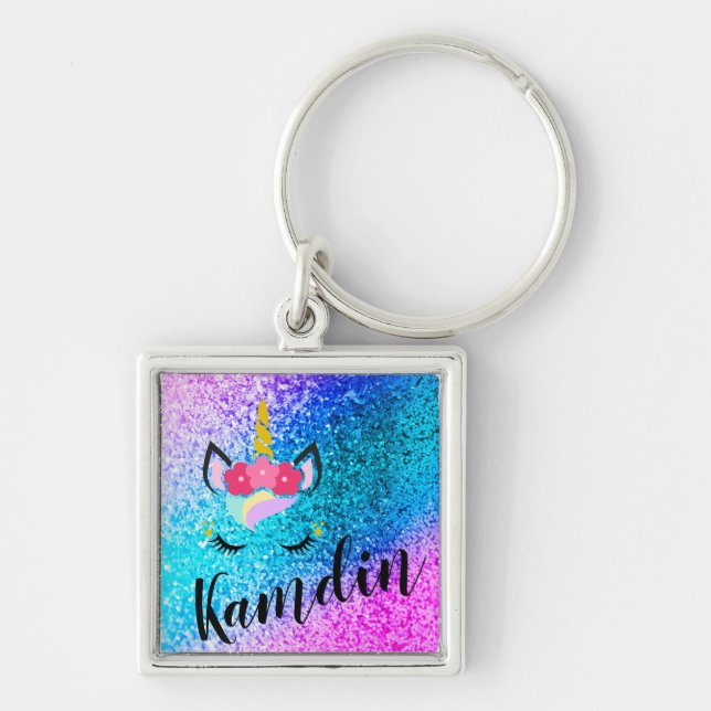Personalized Unicorn Ombre Glitter Key Chain (Front)
