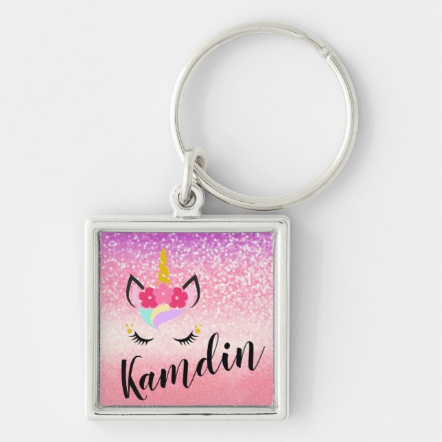 Personalized Unicorn Ombre Glitter Key Chain (Front)