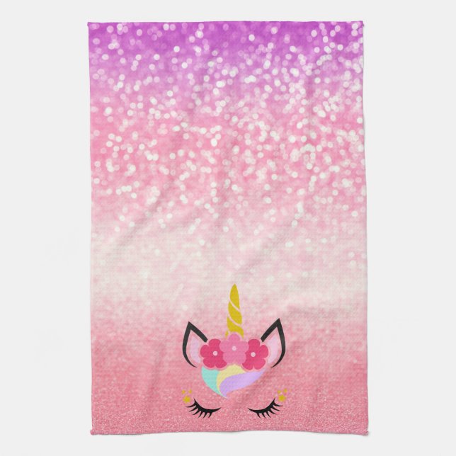 Personalized Unicorn Ombre Glitter Kitchen Towel (Vertical)