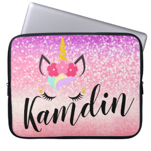 Personalized Unicorn Ombre Glitter Laptop Case