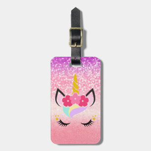 Personalized Unicorn Ombre Glitter Luggage Tag