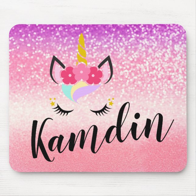 Personalized Unicorn Ombre Glitter Mouse Pad (Front)
