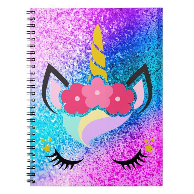 Personalized Unicorn Ombre Glitter Note Book (Front)