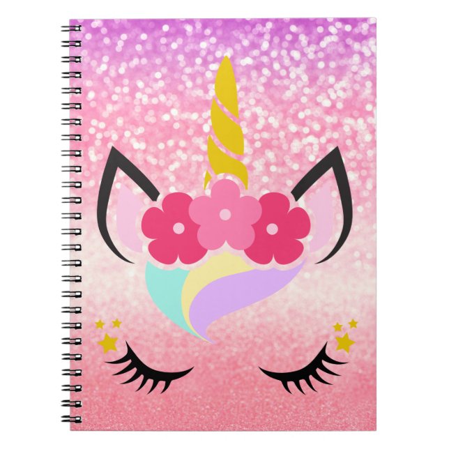 Personalized Unicorn Ombre Glitter Note Book (Front)