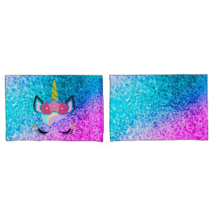 Personalized Unicorn Ombre Glitter Pillow Cases
