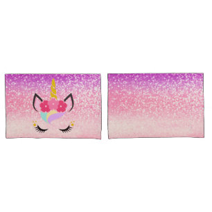 Personalized Unicorn Ombre Glitter Pillow Cases