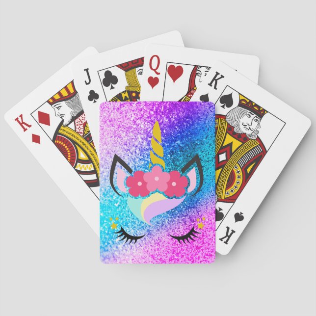 Personalized Unicorn Ombre Glitter Playing Cards (Back)