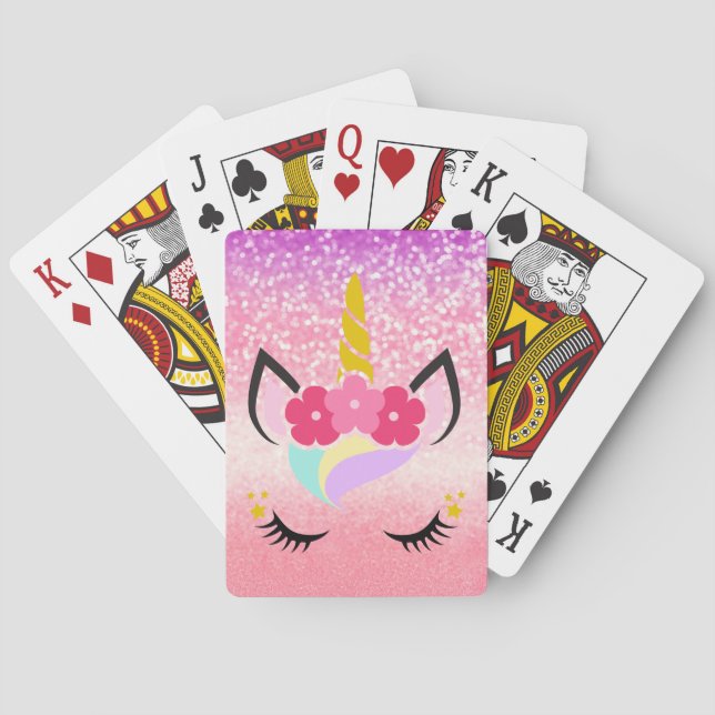 Personalized Unicorn Ombre Glitter Playing Cards (Back)