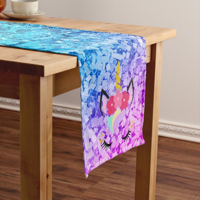 Personalized Unicorn Ombre Glitter Table Runner (In Situ)