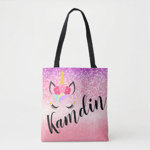 Personalized Unicorn Ombre Glitter Tote Bag