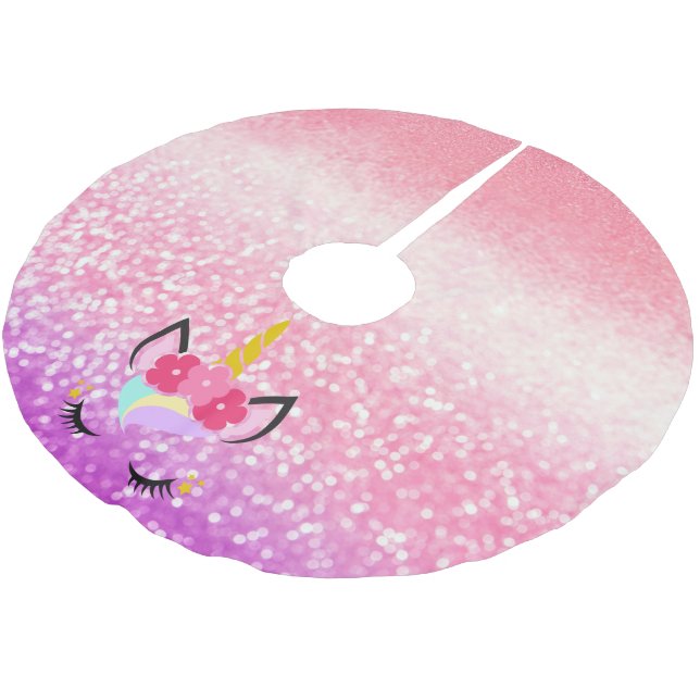 Personalized Unicorn Ombre Glitter Tree Skirt (Angled)