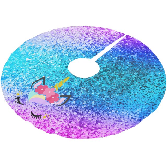 Personalized Unicorn Ombre Glitter Tree Skirt (Angled)