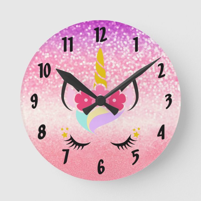 Personalized Unicorn Ombre Glitter Wall Clock (Front)